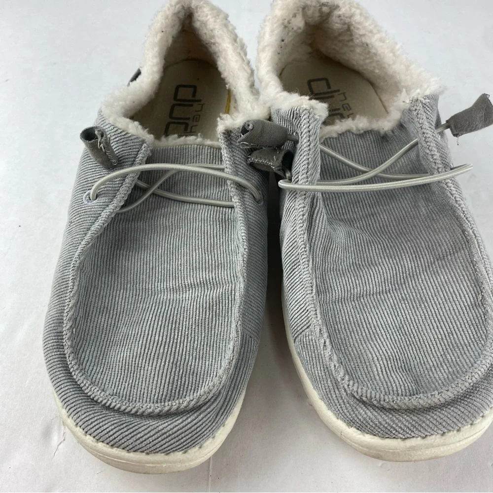Hey Dude Womens 10 Wendy Gray Corduroy Fur Lined Slip On Loafer SEE ALL.